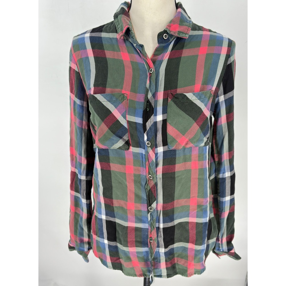 Billy‎ T Womens Plaid Button Down Long Sleeve Shirt XS Casual